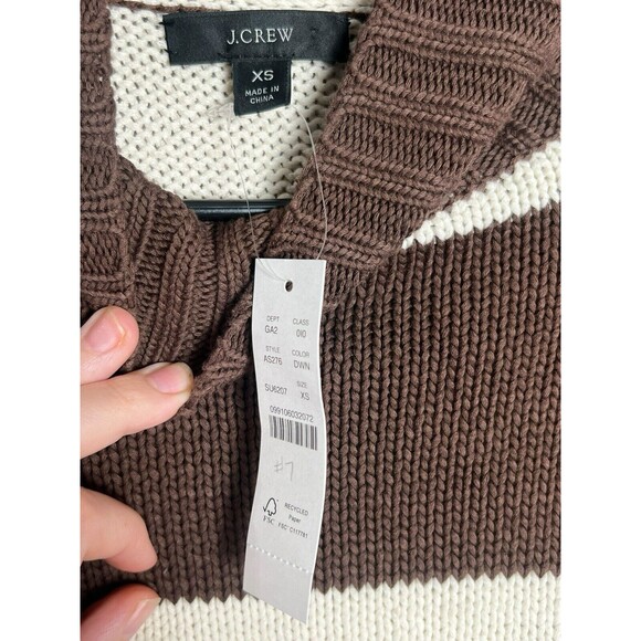 J.CREW NWT ULTRA Cream & Brown rugby stripe mockneck sweater Preppy XS - Picture 7 of 11